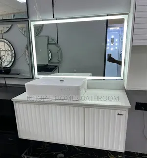 Luxury White Bathroom Cabinet With Led Mirror and Countertop Basin