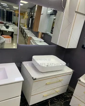 Luxury Marble-Pattern Bathroom Vanity Cabinet With Vessel Sink Basin