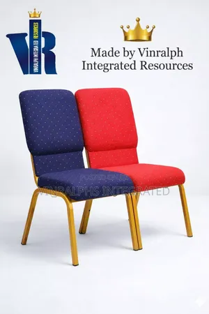 Dotted Pattern Fabric Church Chair With Gold Frame