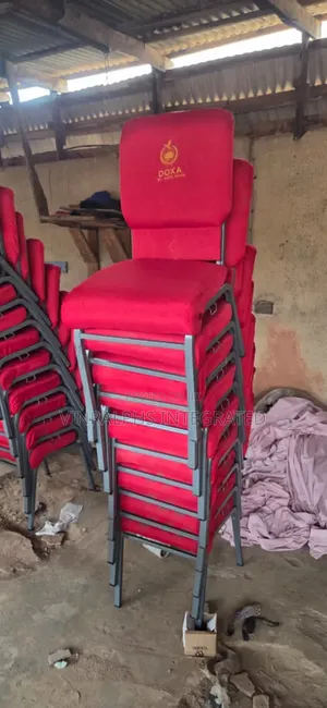 Plain Red Medium Size Church Chair With Grey Frame and Logo