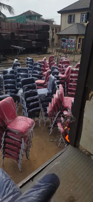 Plain Red and Blue Medium Size Church Chair With Carrying Rack