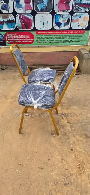 Blue Banquet Chairs With Large Seats and Gold Frame