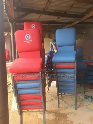 Red and Blue Medium Size Church Chair With Logo Imprint