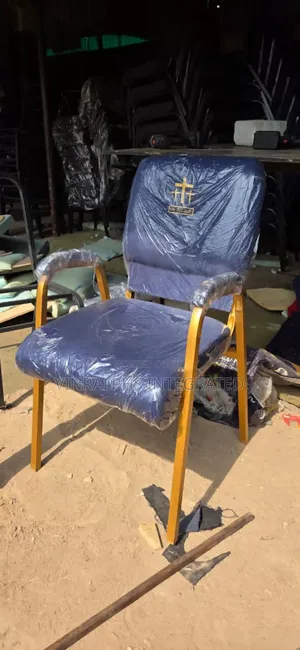 Luxurious Blue Pastors Chair With Armrest and Logo Imprint