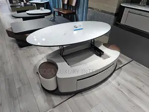 Modern Lift Up Center Table With Storage Stools White Marble Effect