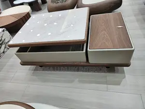 Modern Center Table With Led Lights Storage Drawer and Side Cabinet