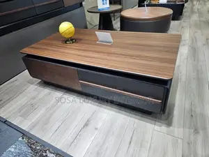 Luxury Modern Wood Grain Center Table With Storage Drawers