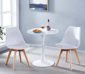 Modern White Dining Set With Round Table and 2 Chairs
