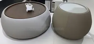 Modern Round Coffee Table and Ottoman Set Beige and White