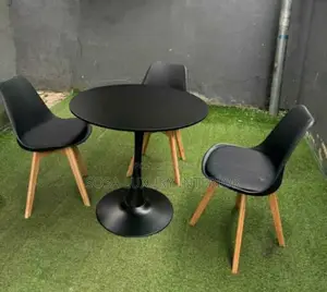 Modern Black Round Dining Set With Table and 3 Chairs