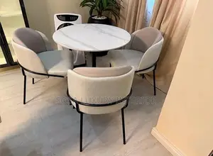 Modern Round Marble Dining Set With 3 Beige Chairs