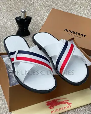 Original Burberry White Leather Slippers