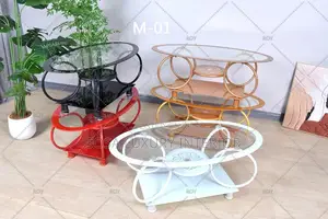 Modern Multi-Tier Oval Coffee Table With Glass Top