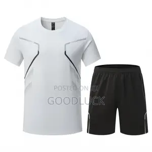 Calliara Men's White Black Athletic Set White T Shirt Black Shorts