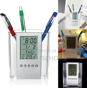 LCD Digital Alarm Clock Desk Pencil Pen Holder