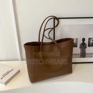 Stitch Tote Bag Premium Black Brown Leather Ladies Shoulder Bag