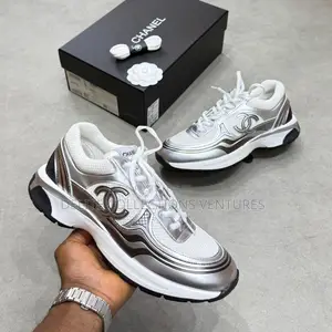 *Chanel Cc Logo Chunky Sneaker •* *Silver Calfskin -//-Black White