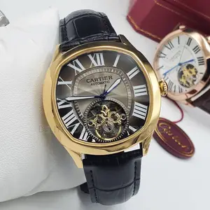 Cartier Male Watch Leather Strap Automatic System