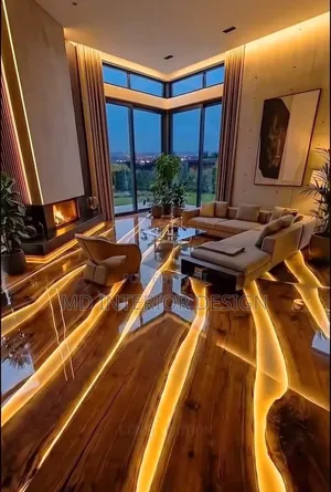 Luxury Oak Realistic Epoxy Floor With Pebble Stones