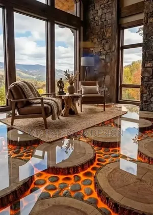 Luxury Glowing Inferno With Realistic Natural Wood, Lava and Canyon