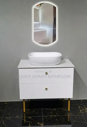 Modern Luxury White Fluted Bathroom Vanity Cabinet With Led Mirror