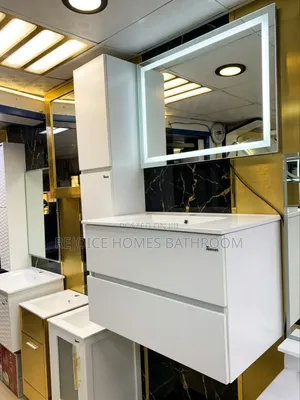 Modern White Floating Bathroom Vanity With Led Illuminated Mirror
