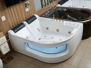 Luxury Corner Hydro-Massage Jacuzzi With Gold Accent and Viewing Glass