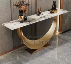 Premium Luxury Marble Console Table With Gold Accent Base