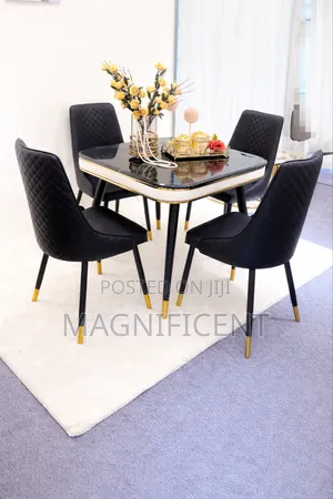 Premium Modern Dining Table Set – Black Gold 4 Seater