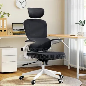 Office Chair With Flip Armrest Lumber Support -White Black