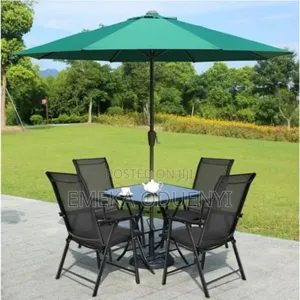 Outdoor Patio Furniture Set of Table and 4 Chairs With Umbrella