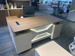 Modern L-Shaped Executive Office Desk With Led Lighting