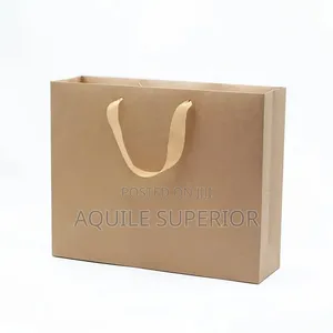 Brown A4 Medium Kraft Paper Bag Ribbon Handle Landscape