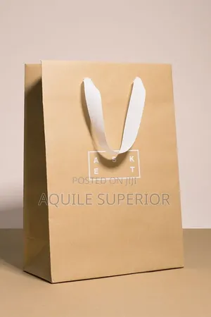 Brown A4 Medium Kraft Paper Bag Ribbon Handle Printed