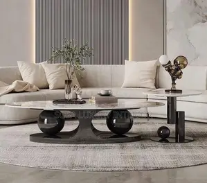Premium Imported Luxury Marble Center Table With Black Base