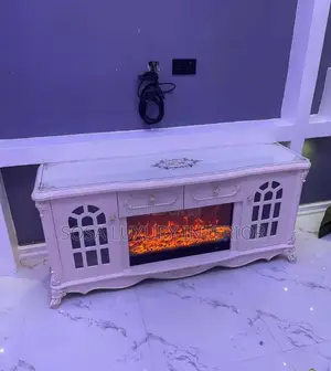 Premium Imported Luxury White Tv Stand With Electric Fireplace