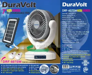 Duravolt 7inch 3 in 1 Rechargeable Solar Fan