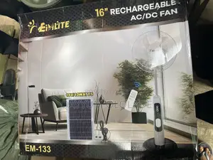 16” Solar Rechargeable Standing Fan + Panel + 2 Bulbs | Super Strong