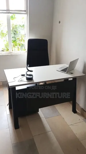 White Black Modern Executive Office Desk and Chair