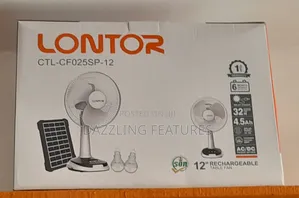 Original Lontor 12" Rechargeable Fan With Solar Panel and 2 Bulbs