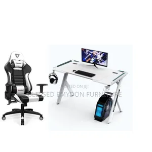 Office/Gaming Chair With Table for Laptop/Desktop- Black White