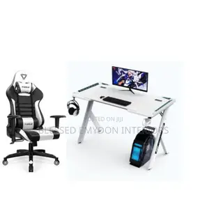 Office/Gaming Chair With Table for Laptop/Desktop- Black White