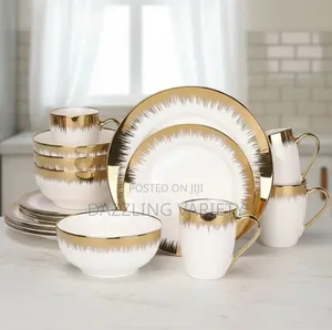 16pcs Luxury Ceramic Dinner Set - White and Gold Rim Pattern