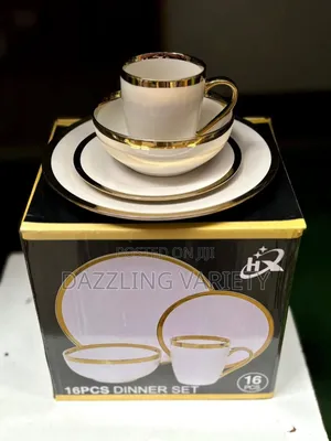 16pcs Luxury Fine Porcelain Dinner Set - White Colour With Gold Rim