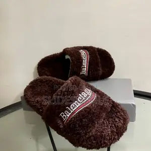 Balenciaga Embroidered Teddy Fur Slides