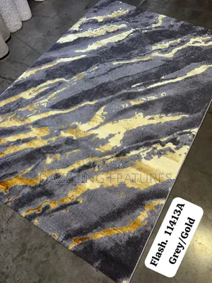 Original Turkish Flash Centre Rug 4by6 - Grey Gold Marble Design