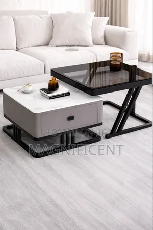 Premium Modern 2-in-1 Coffee Table Set With Storage Drawer Glass Top
