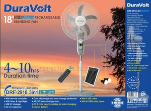 Duravolt 18 Inches 3-In1 Lithium Rechargeable Standing Fan DRF-2918