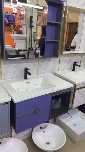 Modern Luxury Purple Black Floating Bathroom Vanity With Led Mirror