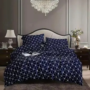 Navy Blue Geometric Duvet, Bedsheet Set With Pillowcases (6x6)